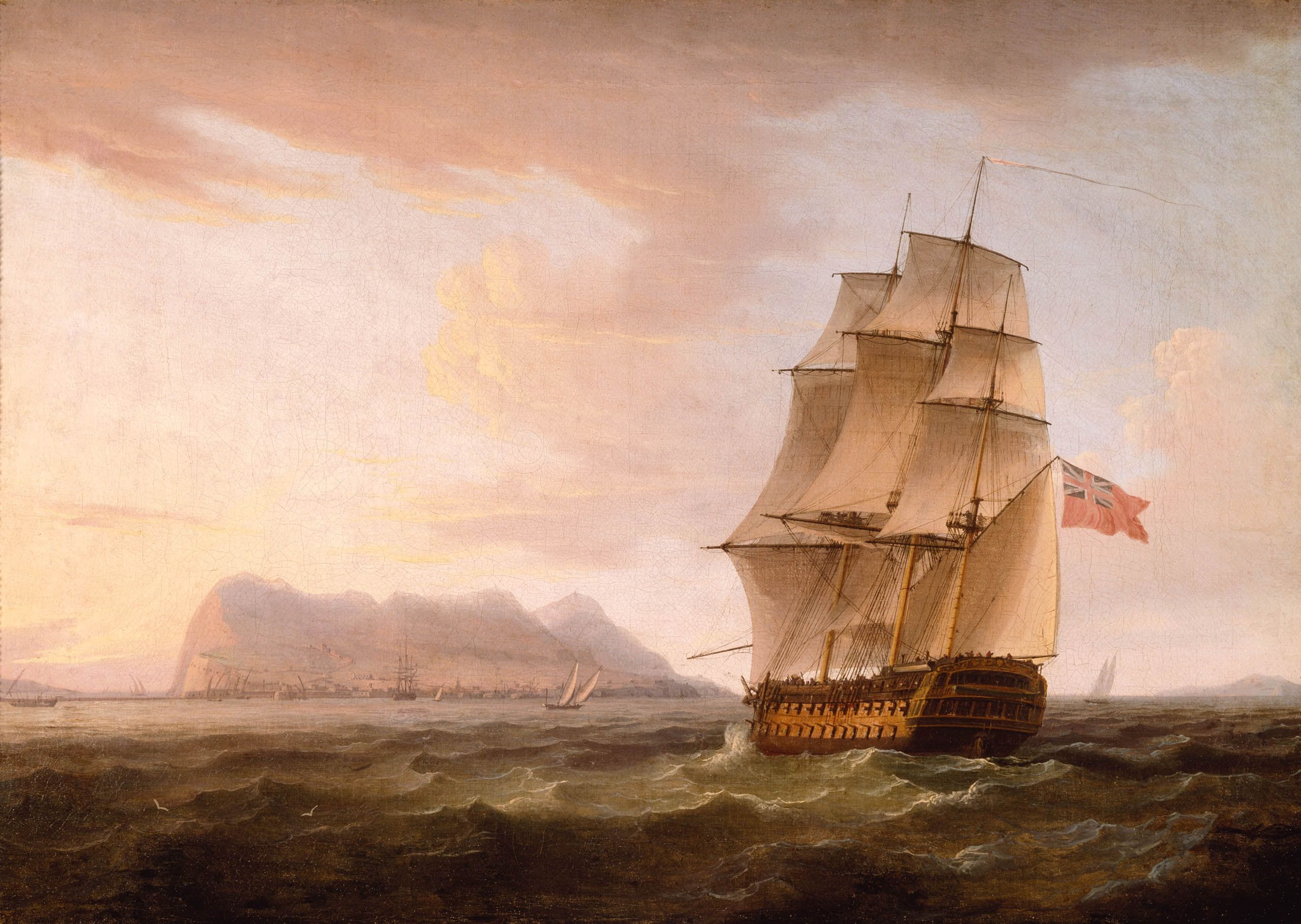 A_British_Man_of_War_before_the_Rock_of_Gibraltar_by_Thomas_Whitcombe